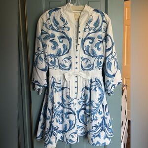 Mestiza Carmen Blue and White Patterned Mini Dress